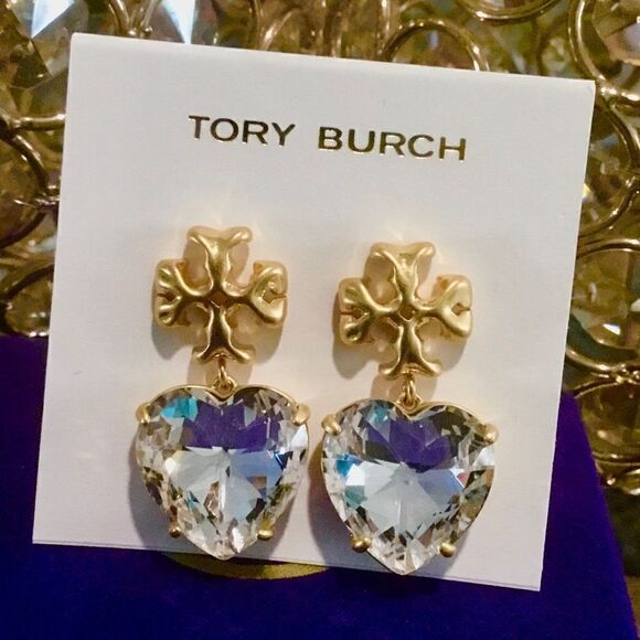 TORY BURCH ROXANNE HEART DIAMOND CRYSTAL EARRINGS - Picture 4 of 7